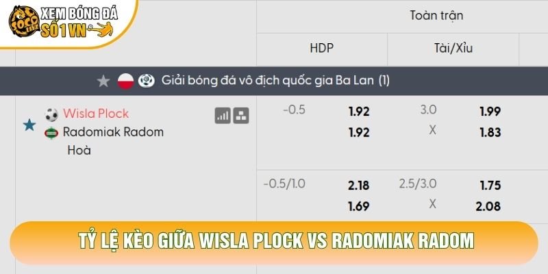 Tỷ lệ kèo giữa Wisla Plock vs Radomiak Radom